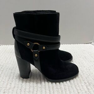 UGG Women’s Dandridge Black Suede High Heel Harness Wrap Boots Size 5.5